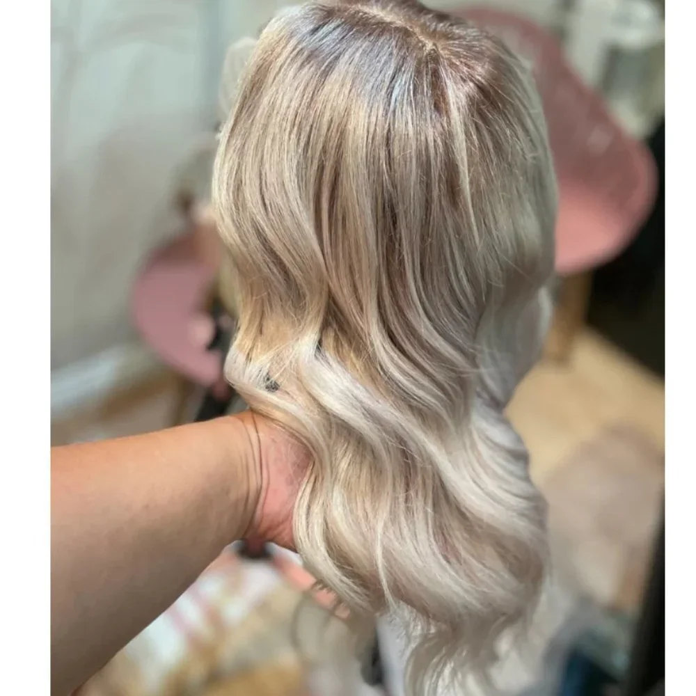 NEW WIG 100% Human Hair Icy Platinum Money Piece & Ashy Blonde Shaded Root